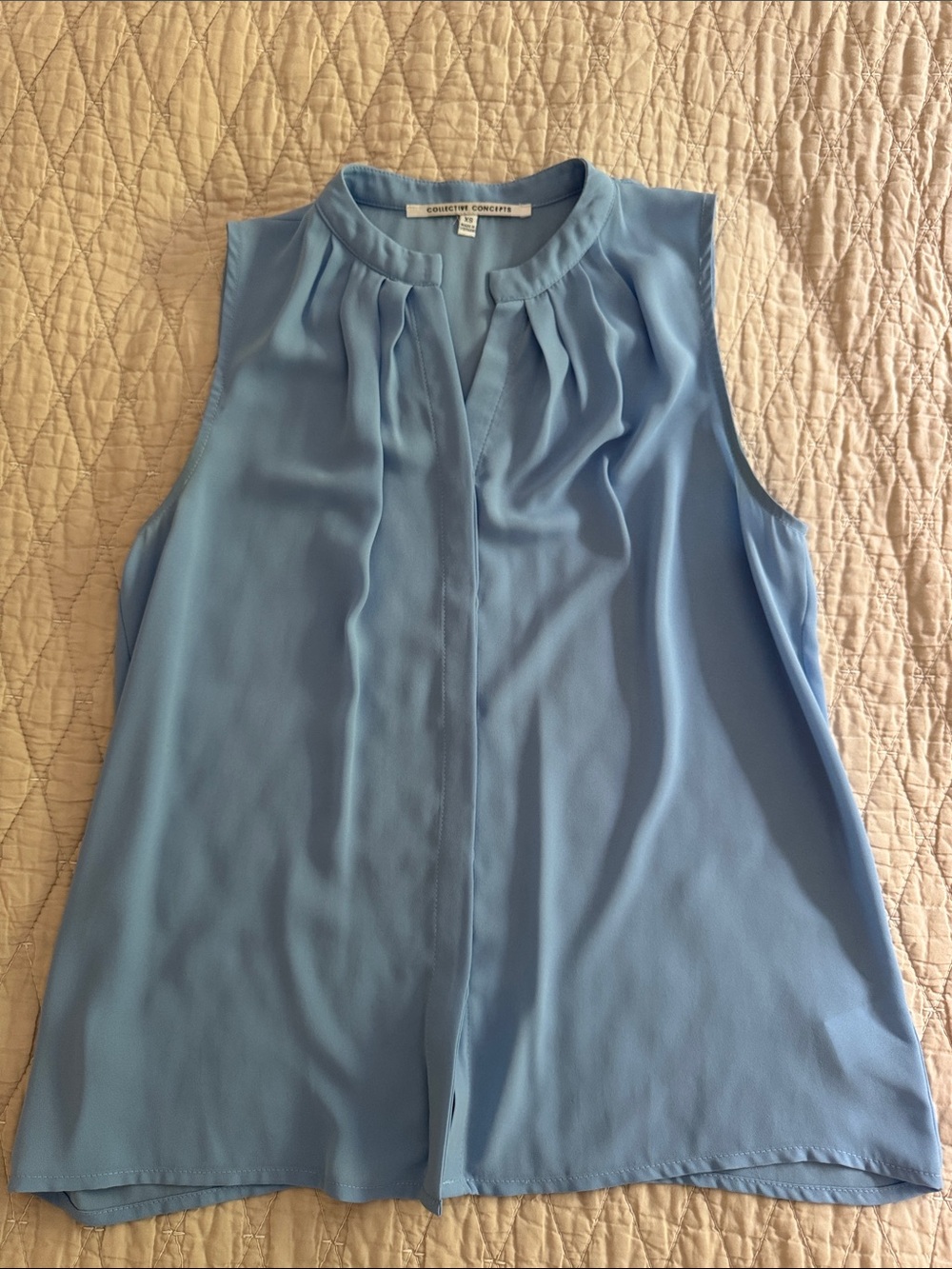 Collective Concepts Light Blue Sleeveless Pleated Neck Camisole